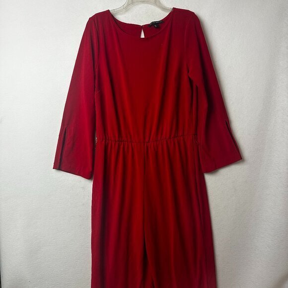 BOSTON PROPER jumpsuit women L Red split sleeve wide leg elastic waist one piece - Picture 1 of 9